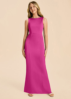 Azazie Emi Junior Fuchsia Sheath Bow Stretch Satin Dress image6