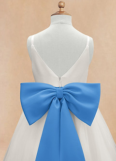 Azazie Lea Flower Girl Dresses Blue Jay A-Line Spaghetti Strap Tulle Dress image9