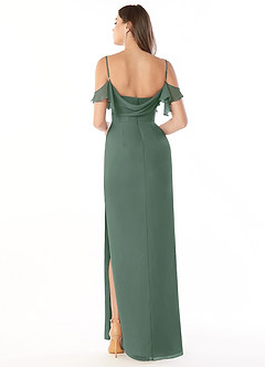 Azazie Emeralda Robes de demoiselle d'honneur Robe Fourreau en Mousseline de soie Épaule décolletée Eucalyptus image2