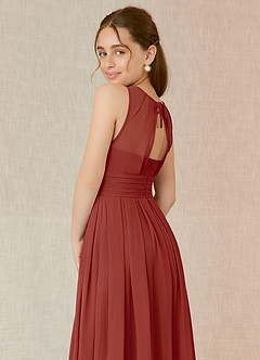 Azazie Bibiane Junior Abito A-Line in Chiffon Plissettato Terracotta image15