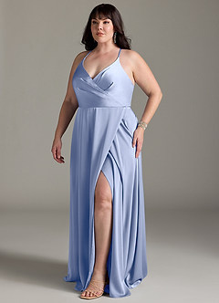 Azazie Davis Bridesmaid Dresses Ice A-Line Pleated Stretch Satin Dress image10