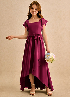 Azazie Milly Girls Formal Robe Demoiselle D'honneur Fillette Robe Trapèze en Mousseline de soie Plissé Bourgogne image4