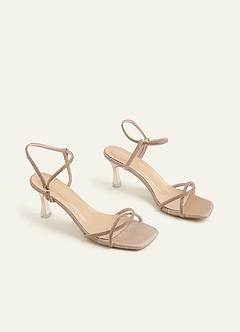 front Kitten Heels mit Knöchelriemen und Glitzer in Metallic