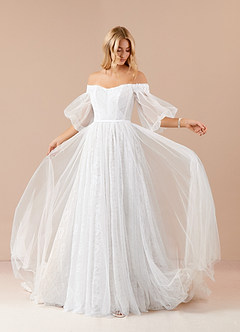 Azazie Vendela Wedding Dresses Ball-Gown Sequins Tulle Chapel Train Dress image5