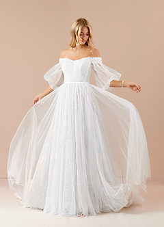 Azazie Vendela Wedding Dresses Diamond White Ball-Gown Sequins Tulle Dress image1