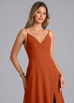 Azazie Sarella Bridesmaid Dresses Burnt Orange A-Line with Pockets Chiffon Dress image5