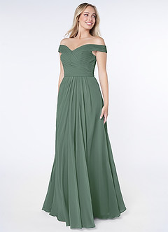 Azazie Audrianna Bridesmaid Dresses Eucalyptus A-Line Off-The-Shoulder Gathered Chiffon Convertible Dress image3