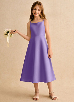 Azazie Jaella Girls Formal Flower Girl Dresses Tahiti A-Line Pleated Matte Satin Dress image2