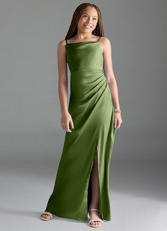 Azazie Leonis Junior Juniper A-Line Pleated Stretch Satin Dress image1