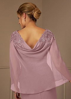 Azazie Carmela Mère de la mariée Robes Robe Fourreau en Mousseline de soie Dentelle Rose Poussiéreuse image7