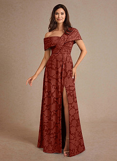 Azazie Milton Kleider für die Brautmutter A-Linie Plissee Blumen-Burnout Kleid Terrakotta image1