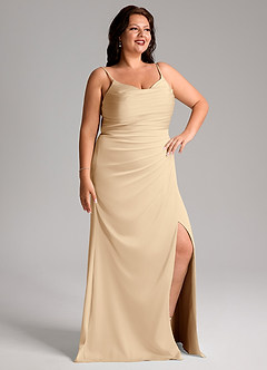 Azazie Deandra Bridesmaid Dresses Champagne Mermaid Pleated Stretch Satin Dress image10