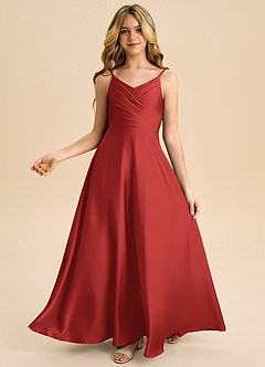 Azazie Bug Junior Robe Trapèze en Satin extensible Plissée Grenade image2