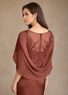 Azazie Hera Mother of the Bride Dresses Auburn A-Line Lace Stretch Satin Dress image6