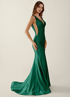 Roxana Dark Green V-neck Hot Rhinestones Corset Prom Dress image4