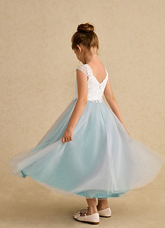 Azazie Momo Flower Girl Dresses Ivory Aqua A-Line Lace Dress image4