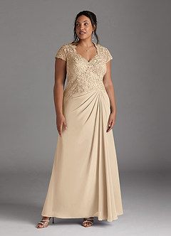 Azazie Junie Mother of the Bride Dresses Champagne A-Line Lace Chiffon Dress image7