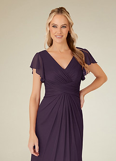 Azazie Vera Mother of the Bride Dresses Plum A-Line V-Neck Pleated Mesh Dress image5