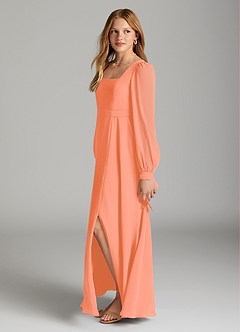 Azazie Leonia Junior A-Linie mit Taschen Chiffon Kleid Sonnenuntergang image3