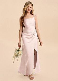 Azazie Minnie Junior Robe Trapèze en Satin extensible Rayé Rose Pâle image5