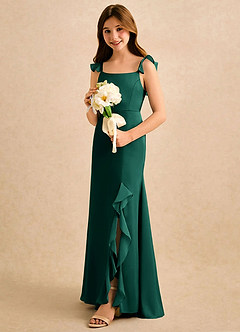 Azazie Novalie Girls Formal Flower Girl Dresses Emerald Mermaid Bow Stretch Satin Dress image2