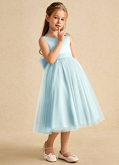 Azazie Winnie Flower Girl Dresses Sea Glass Ball-Gown Bow Tulle Dress image6