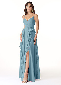 Azazie Peyton Bridesmaid Dresses Moody Blue A-Line Ruched Chiffon Dress image1