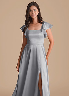 Azazie Bondi Bridesmaid Dresses Silver A-Line Bow Metallic Satin Dress image6