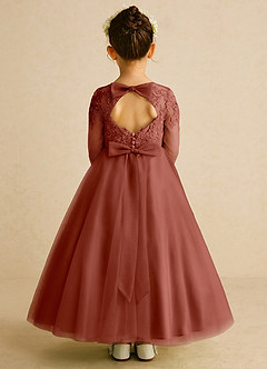 Azazie Precious Robe Demoiselle D'honneur Fillette Robe Trapèze en Tulle Dentelle Auburn image1