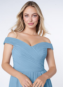 Azazie Audrianna Bridesmaid Dresses Steel Blue A-Line Off-The-Shoulder Gathered Chiffon Convertible Dress image5
