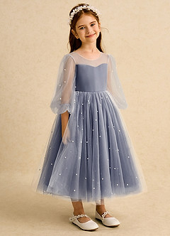 Azazie Trudy Abiti da Ragazza di Fiori Abito Principessa in Tulle Scollo a Cuore Stormy image1