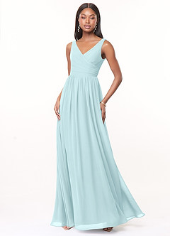 Azazie Keyla Bridesmaid Dresses Sea Glass A-Line V-Neck Pleated Chiffon Dress image1