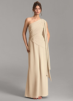 Azazie Ayra Robes de demoiselle d'honneur Robe Trapèze en Mousseline de soie Asymétrique Champagne image4