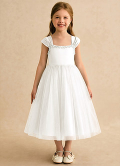 Azazie Yosemite Robe Demoiselle D'honneur Fillette Robe Princesse en Tulle Encolure en Forme de Cœur Ivoire image3