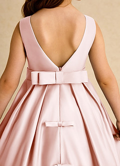 Azazie Mapel Flower Girl Dresses Blushing Pink Ball-Gown Pleated Matte Satin Dress image7