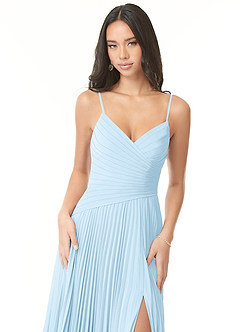 Azazie Vini Vestidos de damas de honor Vestido de Azul Cielo de Gasa de Corte en A con Cuello en V Plisado image6