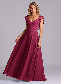 Azazie Leilani Vestidos de damas de honor Vestido Borgoña de Gasa de Línea A con Plisado image1