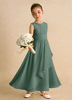 Azazie Edelweiss Flower Girl Dresses Eucalyptus A-Line Pleated Chiffon Dress image3