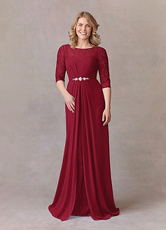 Azazie Leonine Mother of the Bride Dresses Burgundy A-Line Scoop lace Chiffon Dress image3