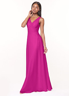 Azazie Nala Vestidos de damas de honor Vestido de Fucsia de Gasa de Corte en A con Plisado image3
