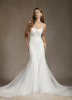 Azazie Bae Hochzeitskleider Meerjungfrau-Linie Pailletten Tüll Kleid Diamantweiß image2