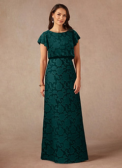 Azazie Lehi Mother of the Bride Dresses Pine A-Line Boatneck Floral Burnout Dress image3