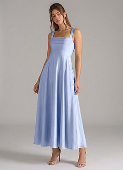 Azazie Shaude Bridesmaid Dresses Ice A-Line Pleated Stretch Satin Dress image4