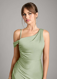 Azazie Madelyn Robes de demoiselle d'honneur Robe Sirène Convertible en Satin extensible Une épaule Vert Sauge image10