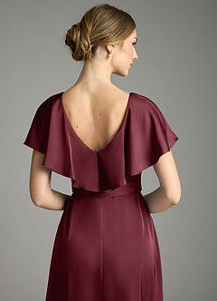 Azazie Lainey Vestidos de damas de honor Vestido de Cabernet de Satén Elástico de Corte en A con Con bolsillos image2