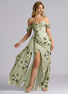 Azazie Amyra Vestidos de damas de honor Vestido de Enredaderas Florales de Satén Elástico de Corte Sirena Convertible con Vestidos sin tirantes image6