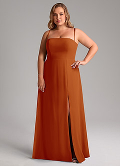 Azazie Wren Vestidos de madrinha de casamento Vestido Páprica de Chiffon de Linha A com Fenda Lateral image14