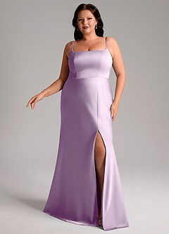 Azazie Lidia Vestidos de damas de honor Vestido de Lila Esmerilada de Satén Elástico de Corte Sirena con Corte Lateral image3