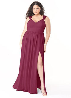 Azazie Cleobella Brautjungfernkleider A-Linie Herzchen Spitze Chiffon Kleid Maulbeerrot image8
