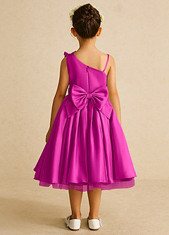 Azazie Lollipop Abiti da Ragazza di Fiori Abito A-Line in Raso Opaco Monospalla Fucsia image3